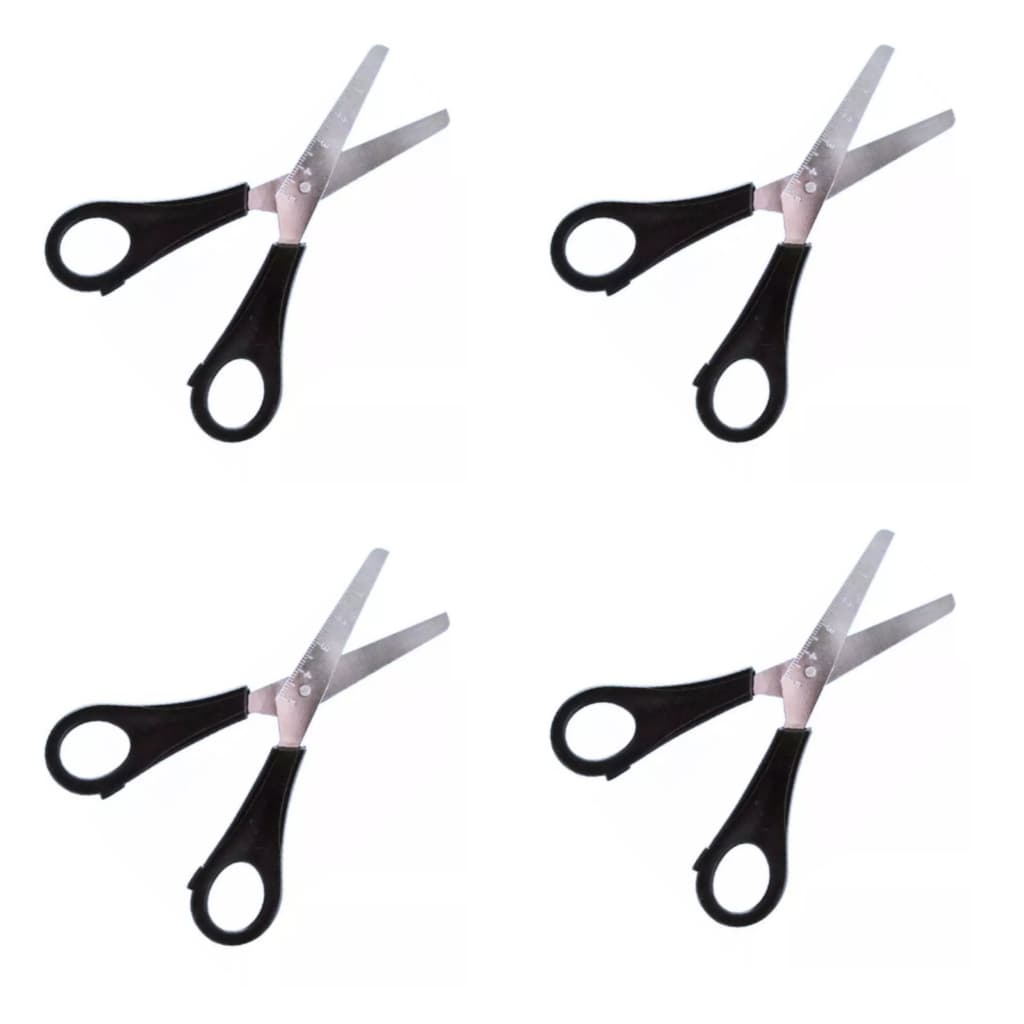Kit 4 Tesouras Escolar Black Inox 130Mm Cabo Preto Leo&Leo
