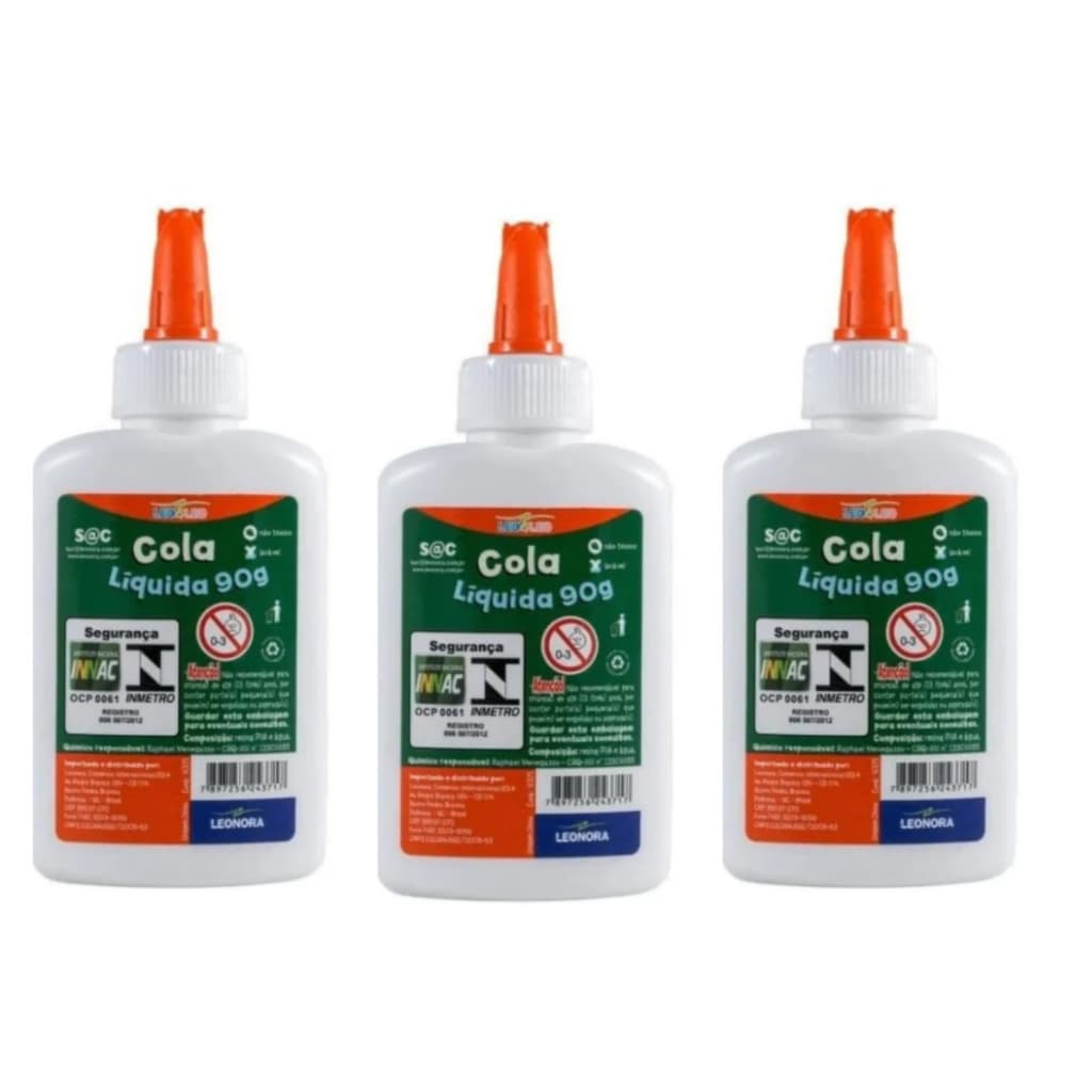 Kit 3 Colas Brancas Liquidas Escolar 90 Gramas Leo&Leo