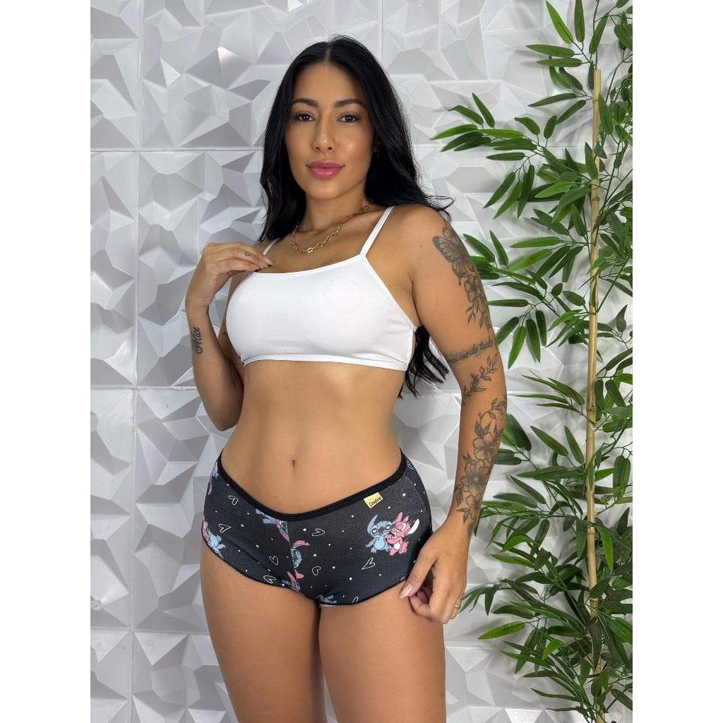 Kit 5 Calcinha SHORT Cueca Feminina Personagem