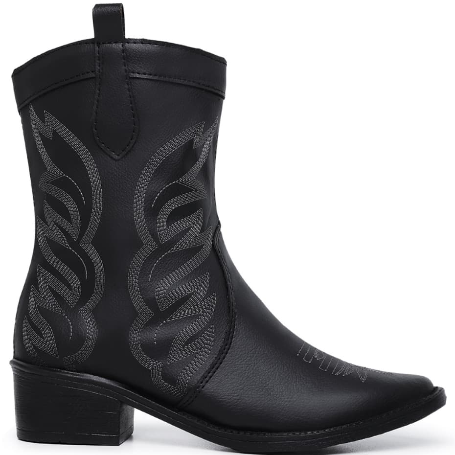 Botina Feminina Bico Fino Country  Bordado Leve Confortavel