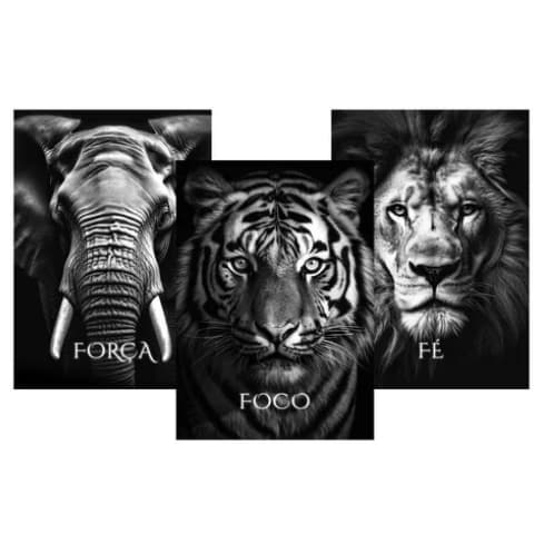 Quadro Animais Foco Força E Fé Presente Aniversário Mdf A4