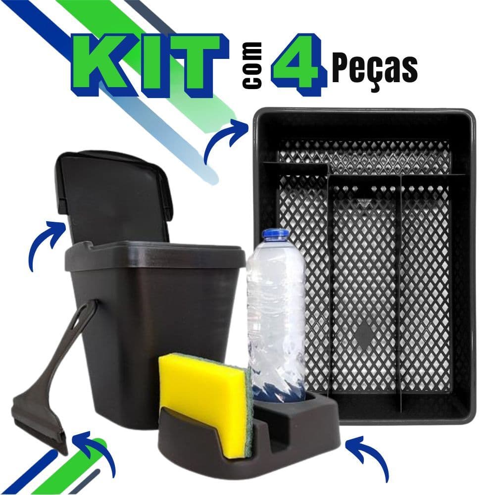Conjunto para Pia Cozinha com Porta Talher e Lixeira Porta Detergente e Rodo
