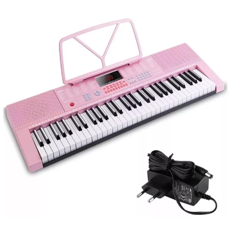 Teclado Musical MXT M-T1280PK Rosa 61 Teclas com Display LED Ritmos Timbres Gravação e Suporte de Partitura