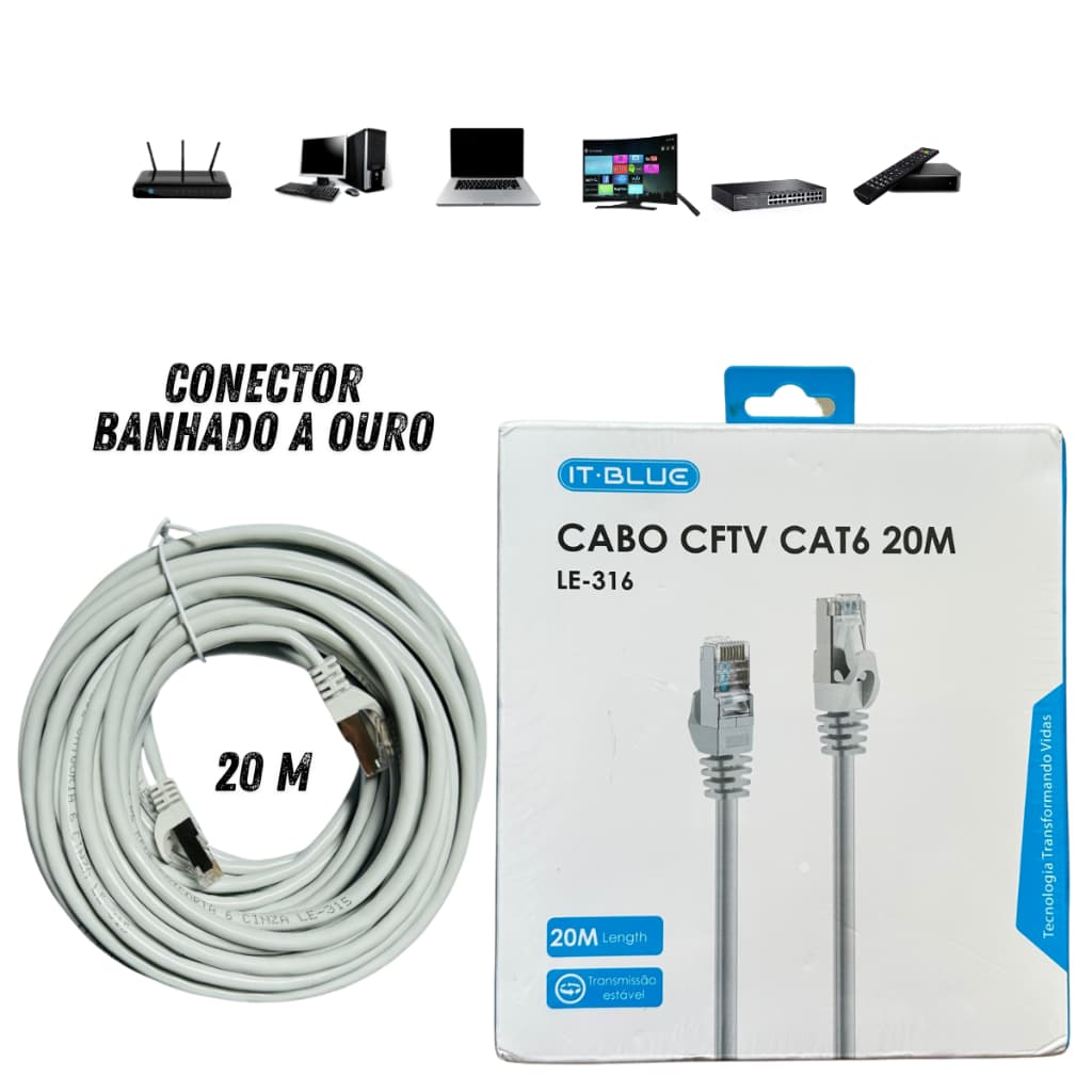 Cabo de Rede  30 metros Dados LAN internet RJ45 CAT6 20 15 10 5 3 Metros blindado resistente