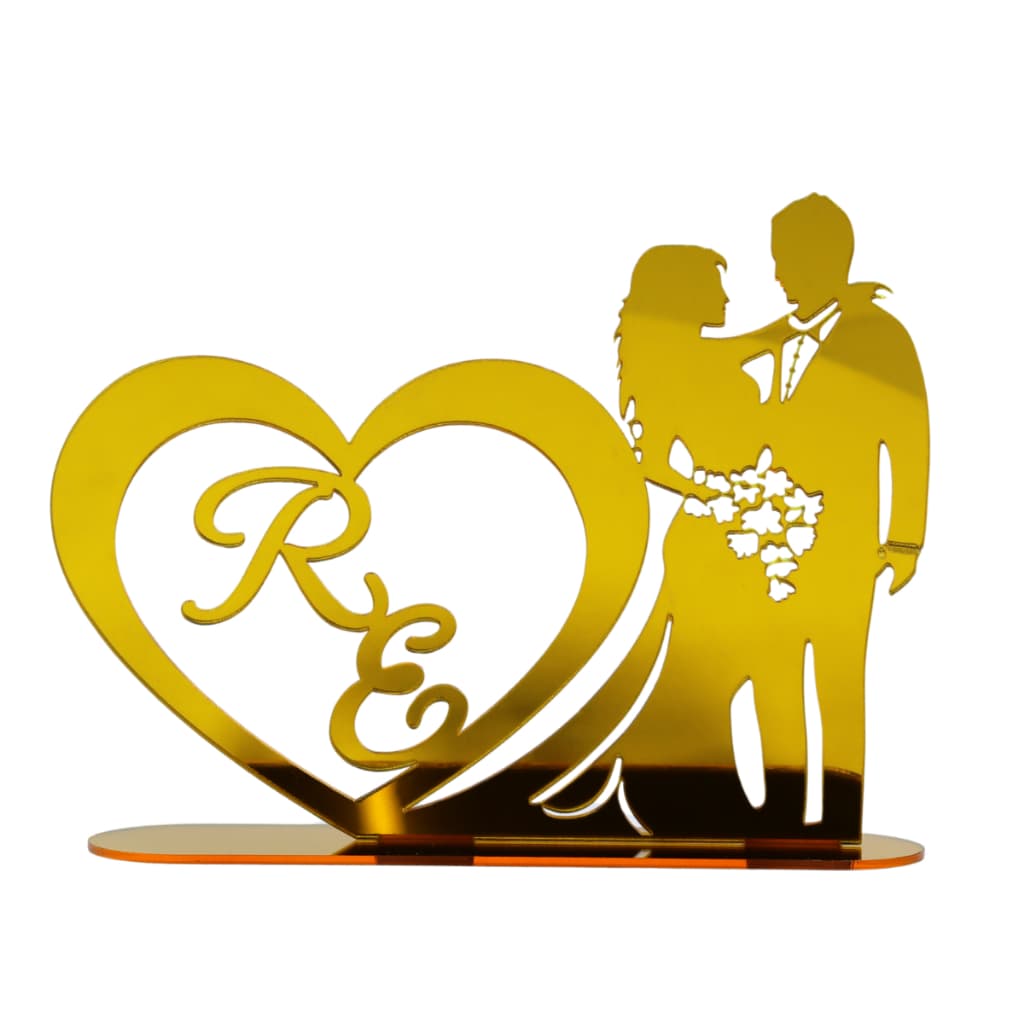 Topo De Bolo Em Acrílico Espelhado Decoração Casamento 01 Unidade