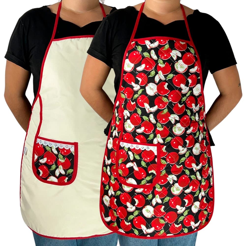 Avental para Cozinha com Vies Dupla Face Vermelho Bordado de Ibitinga