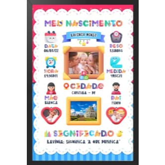 Quadro Personalizado Com Fotos E Dados Nascimento Do Bebê