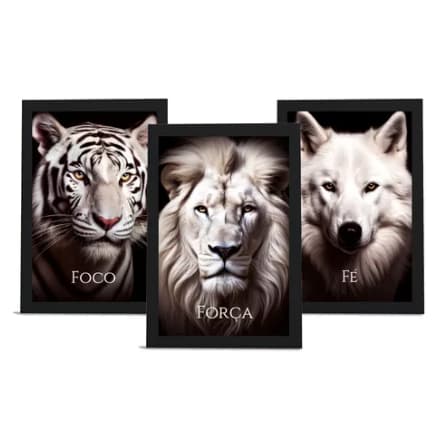 Quadro Grande Motivacional Foco Força Fé Tigre Leão Lobo A2