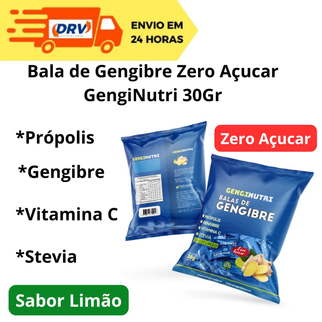 Bala de Gengibre Genginutre Zero Açucar 30 Gr - Bala de Gengibre - Bala de Gengibre Zero Açucar