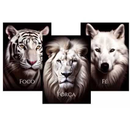 Quadro Motivacional Foco Força E Fé Tigre Leão Lobo A4