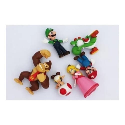 Kit 6 Bonecos Super Mario Bros Action Figure Miniatura  Luigi, Yoshi, Donkey Kong, Modelo Cogumelo