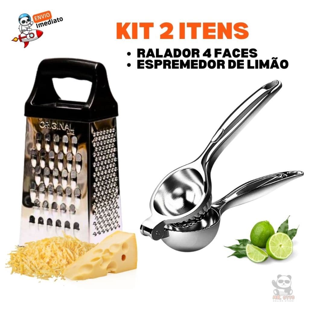 Kit 2 Peças Ralador Inox 4 Faces + Espremedor de Limão Aço Inox Utensilios Cozinha