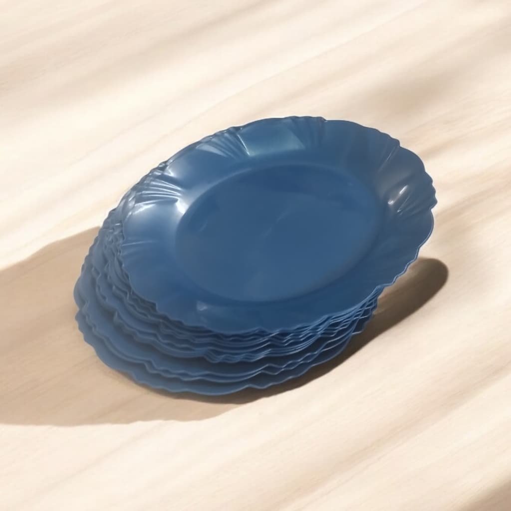 20 Prato Sobremesa Pétala Plástico Azul 17 cm Lavável