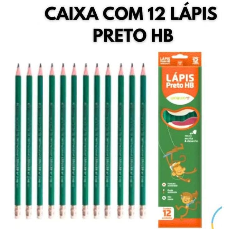 Lápis grafite - HB Verde com Borracha 12 Unidades - Leo Leo - lapis de escrever 01
