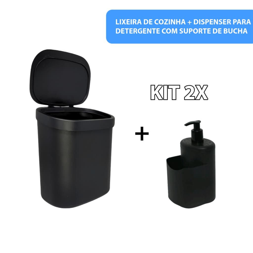 Lixeira de cozinha 3,5L + Dispenser Detergente 500ML Suporte bucha
