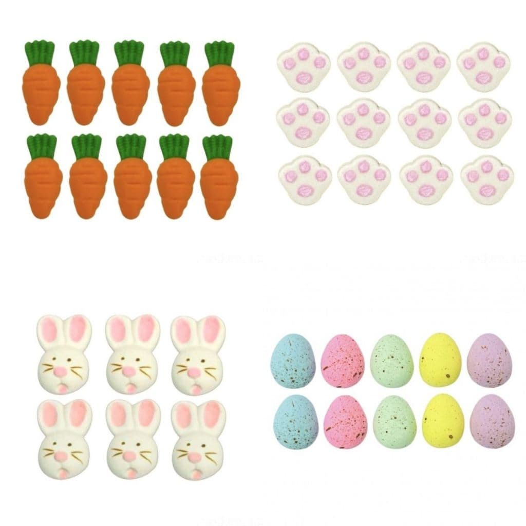 Confeitos de açúcar 100% comestíveis Feliz Páscoa Coelinho e Ovinhos - Jady Confeitos
