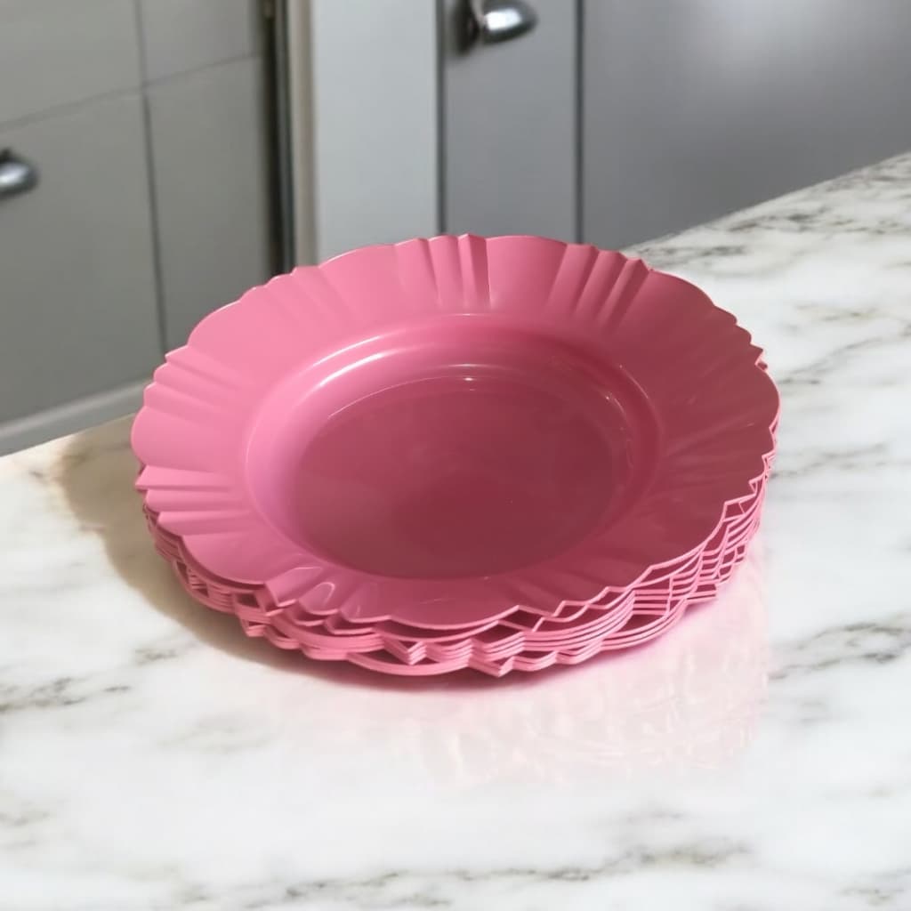 10 Prato Fundo Plástico Pétala Rosa Casa Resistente Lavável