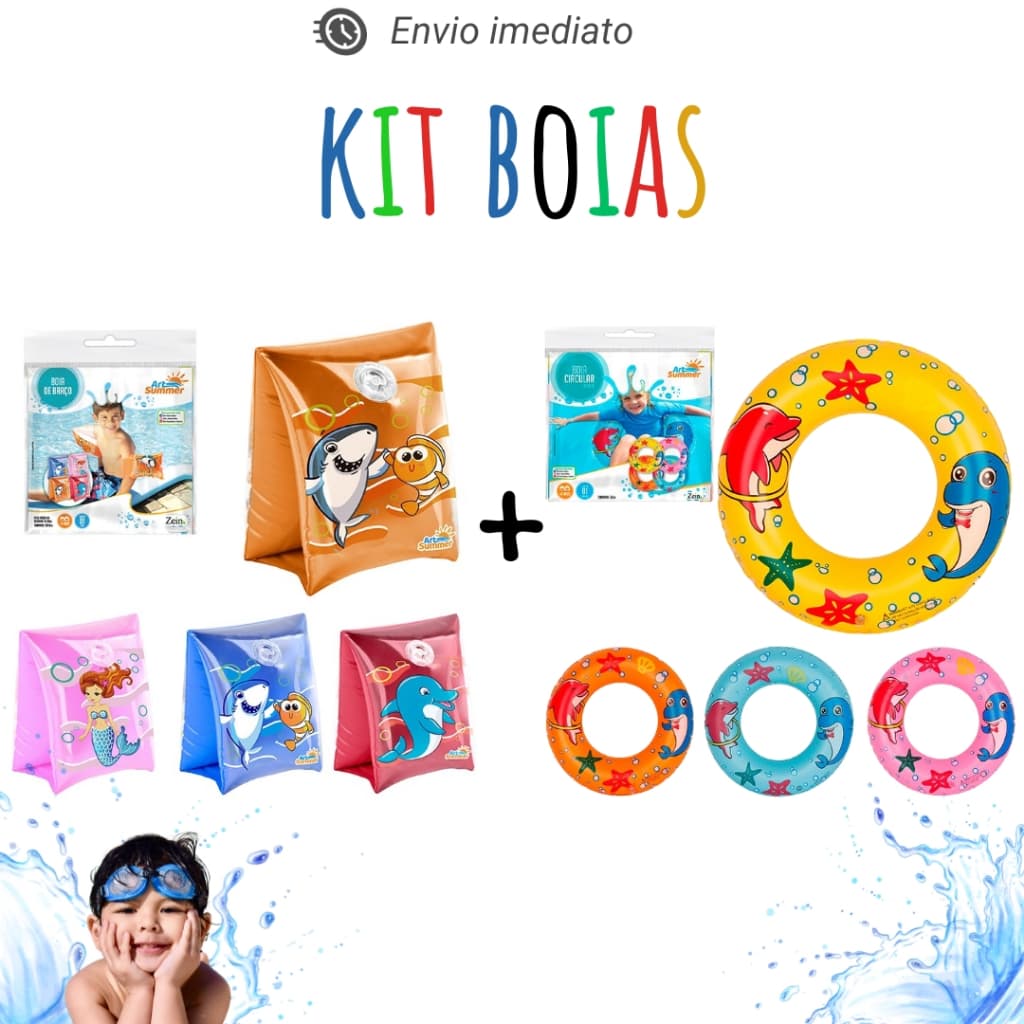 Kit Boias de Braço e Circular Inflável Infantil Piscina Verão Diversos Modelos
