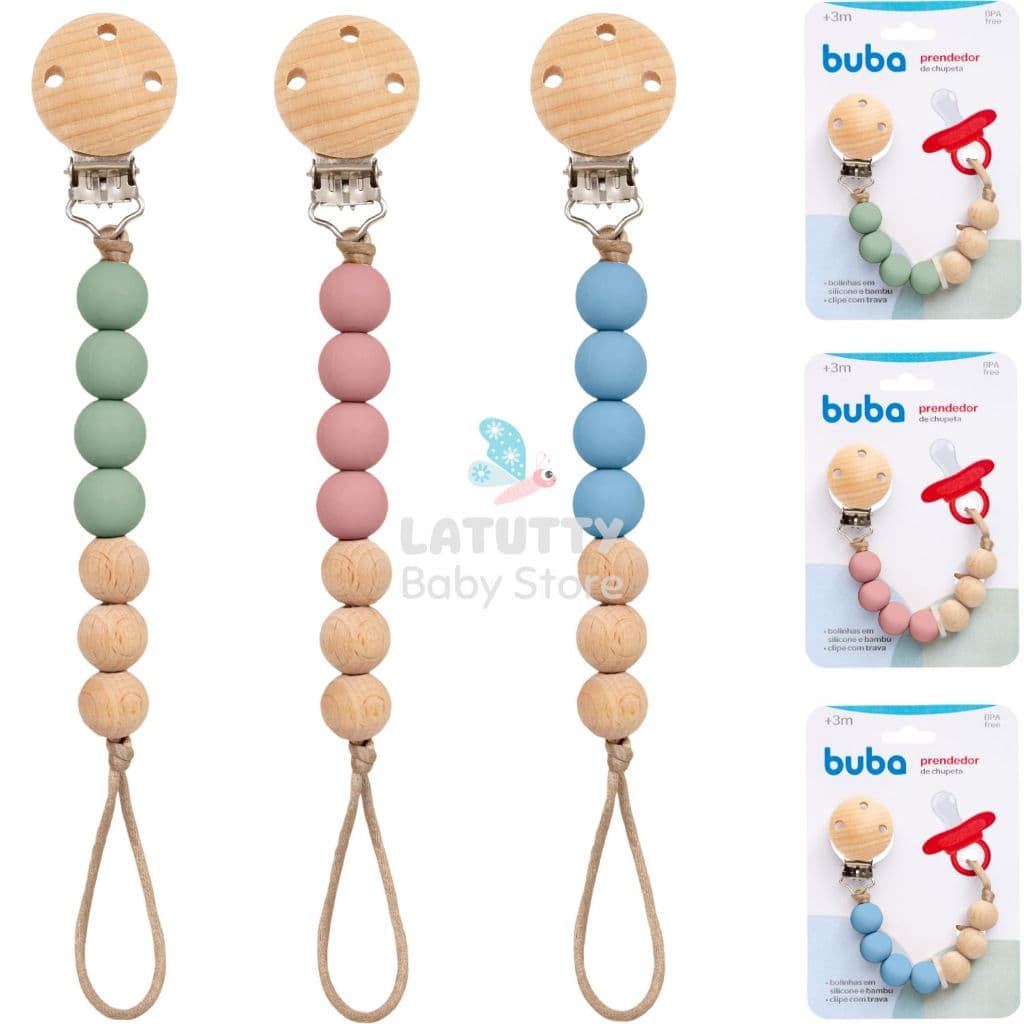 Prendedor de Chupeta De silicone E Bambu Buba Prendedor De Bambu Buba Bico Bebê