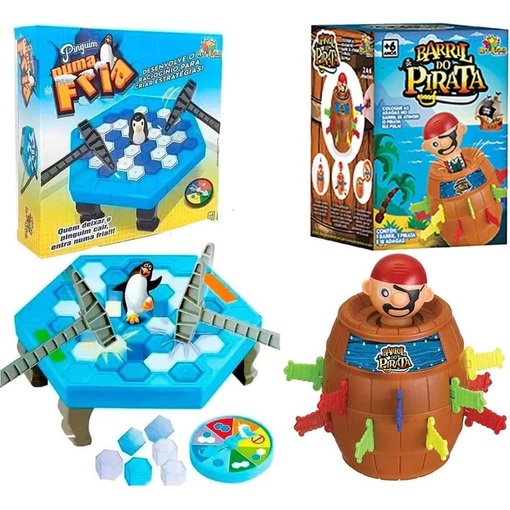 Combo pinguim numa fria quebra gelo+pirata pula barril presente criança