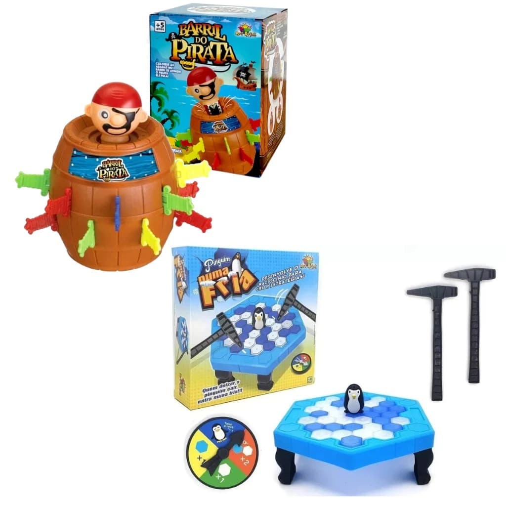 Combo  com 2 super jogos pinguim numa fria quebra gelo+pirata pula barril presente criança