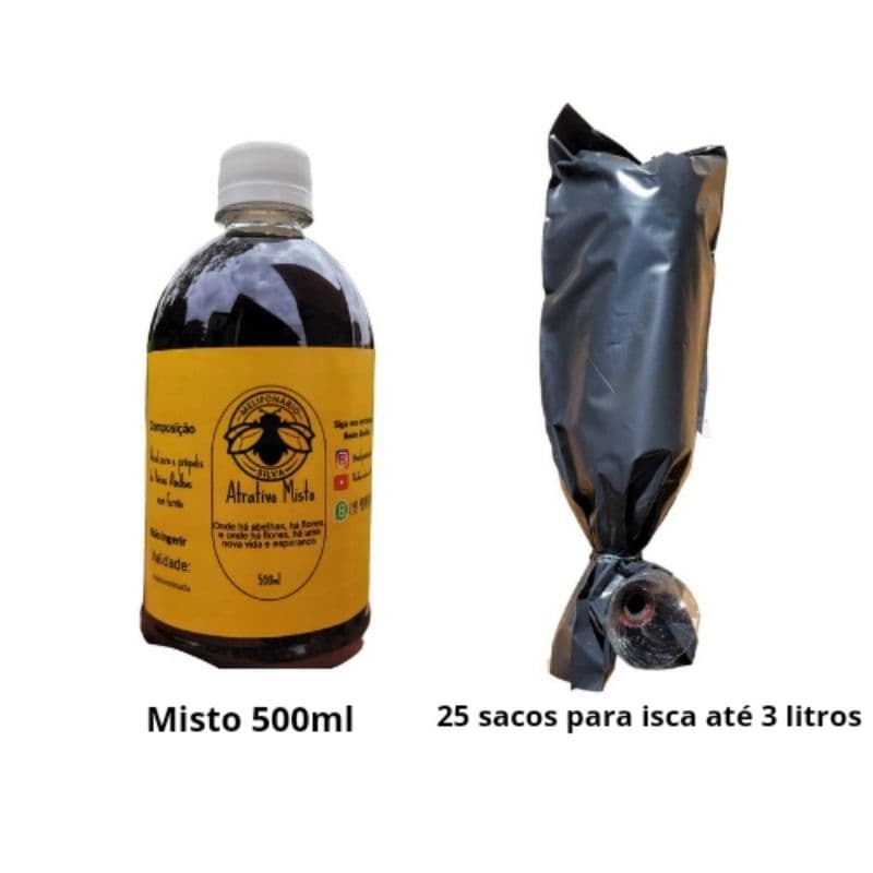 kit Atrativo Misto 500ml+25 sacos para isca até 3 litros