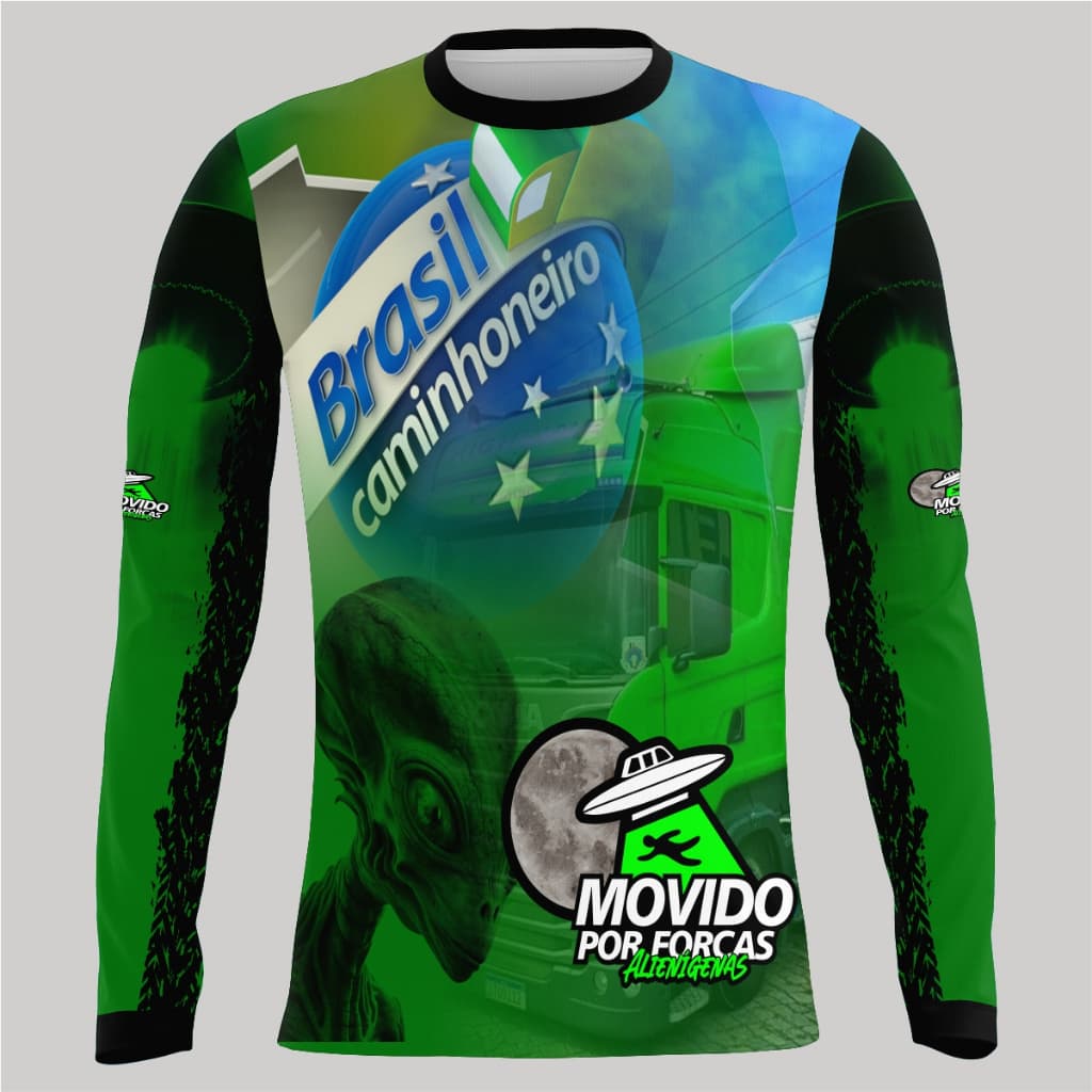 camiseta camisa manga longa brasil caminhoneiro movido por forças alienígenas