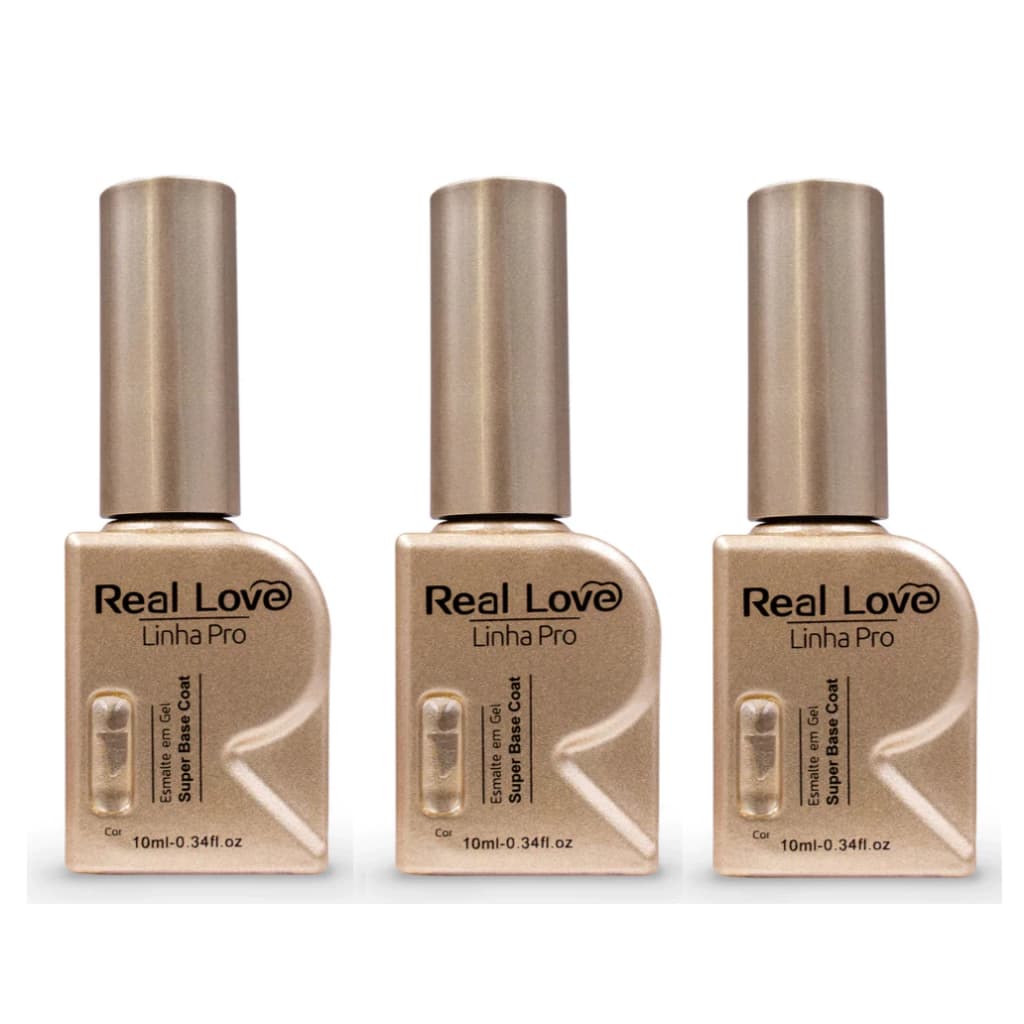Kit com 3 Esmaltes em Gel Super Base Coat Real Love Linha Pro - 10ml