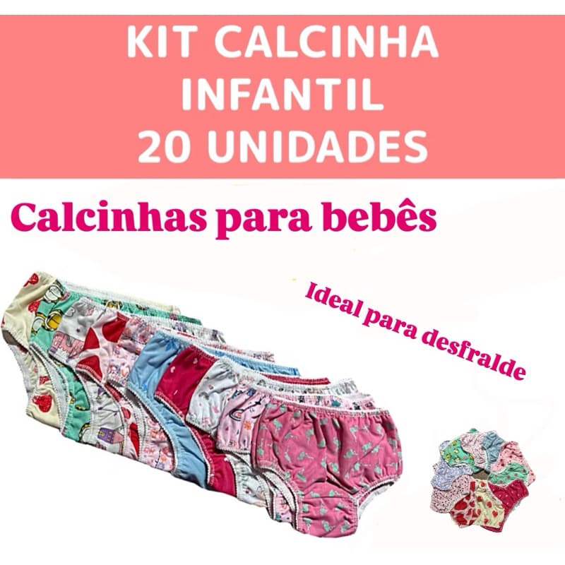 Kit 20 Calcinha Infantil Meninas 0 a 7 Anos Sortidas