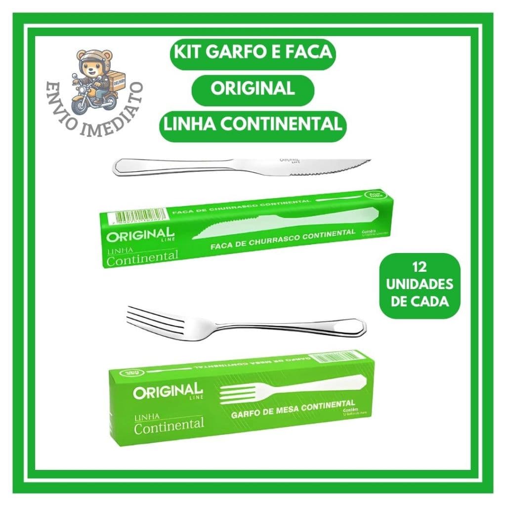 Jogo de Talheres Inox C/24pçs Garfo Faca Inox Continental Bar Buffet Restaurante Cozinha Lanchonete Original Inoxidável