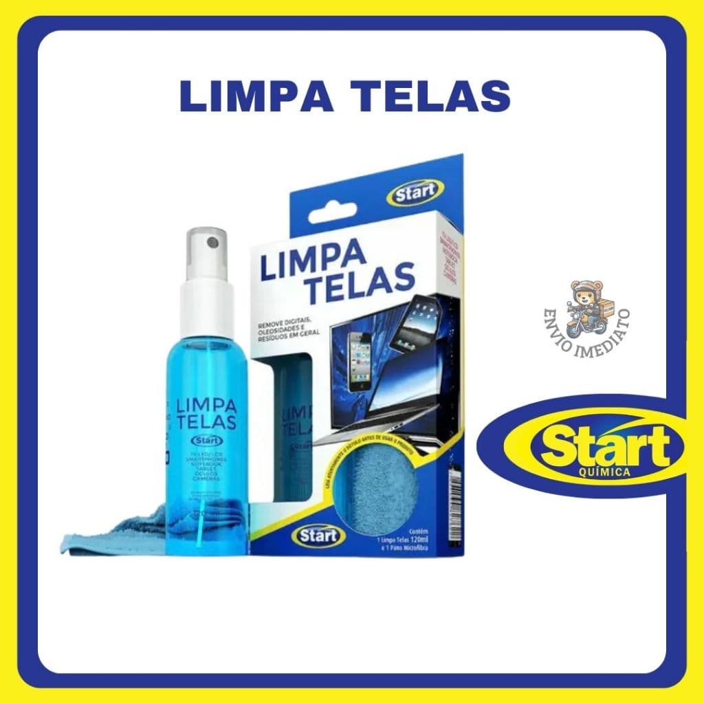 Limpa Tela 120ml c/ Pano Microfibra Start Removedor Tela Sujeira Telas Start 120ML Com Pano Microfibra Remove Higieniza