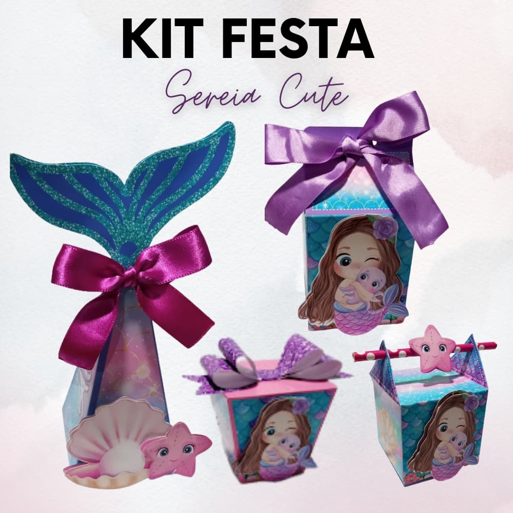 Kit festa tema SEREIA CUTE 20 Caixinhas Personalizadas lembrancinhas para Festas PEGUE E MONTE