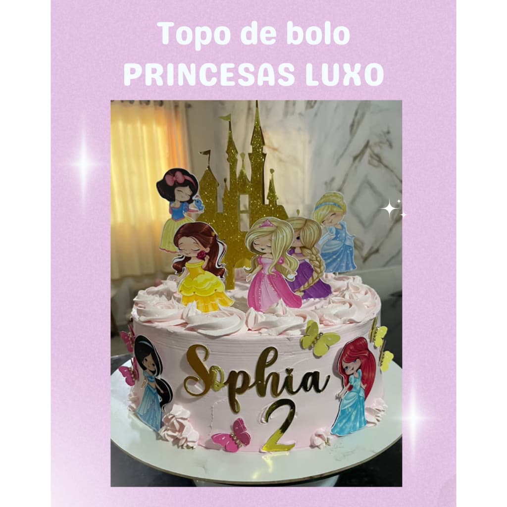 Topo de Bolo Castelo Princesa Cute 3D | Personalizado Nome + Idade | Decoração Festa Infantil
