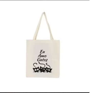 Bolsa Feminina Ecobag 100% algodão Estampa EU AMO GATOS