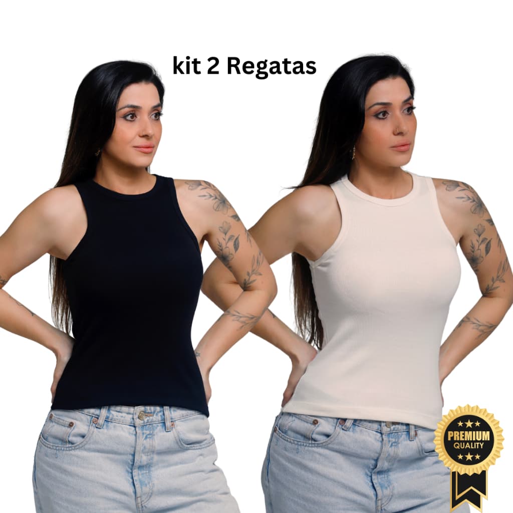 KIT 2 REGATA BASICA CANELADA KIT 2 BLUSA CANELADA KIT 2 REGATA NADADORA RIBANA CANELADA PREIUM
