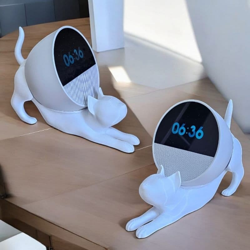 Suporte Alexa Echo SPOT. Tema GATO PREGUIÇA. Presente, decoração, som, stand de mesa Amazon, hobbie