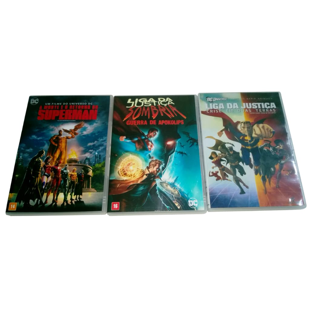 BOX 3 DVDS  A MORTE E O RETORNO DO SUPERMAN/LIGA DA JUSTIÇA CRISE NAS DUAS TERRAS/LIGA DA JUSTIÇA SOMBRIO