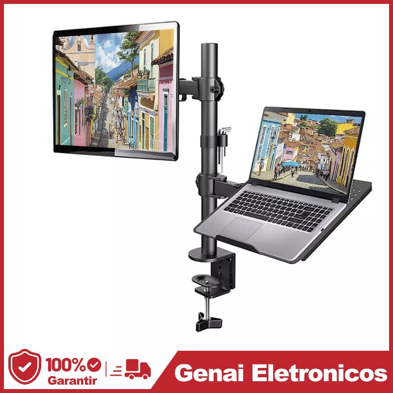 Suporte Duplo Articulado De Mesa Para Monitor E Notebook 074