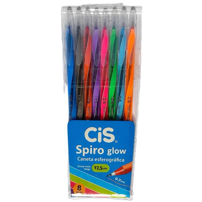 Estojo com 8 Canetas CIS Spiro Glow - Cores Vibrantes