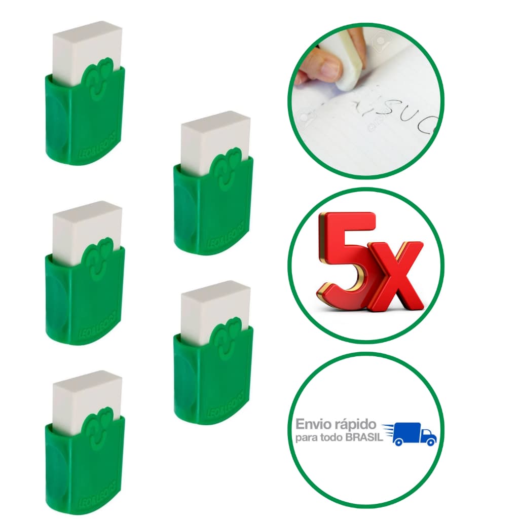 Kit 5 Borrachas Brancas C/Cinta Escolar Alta qualidade