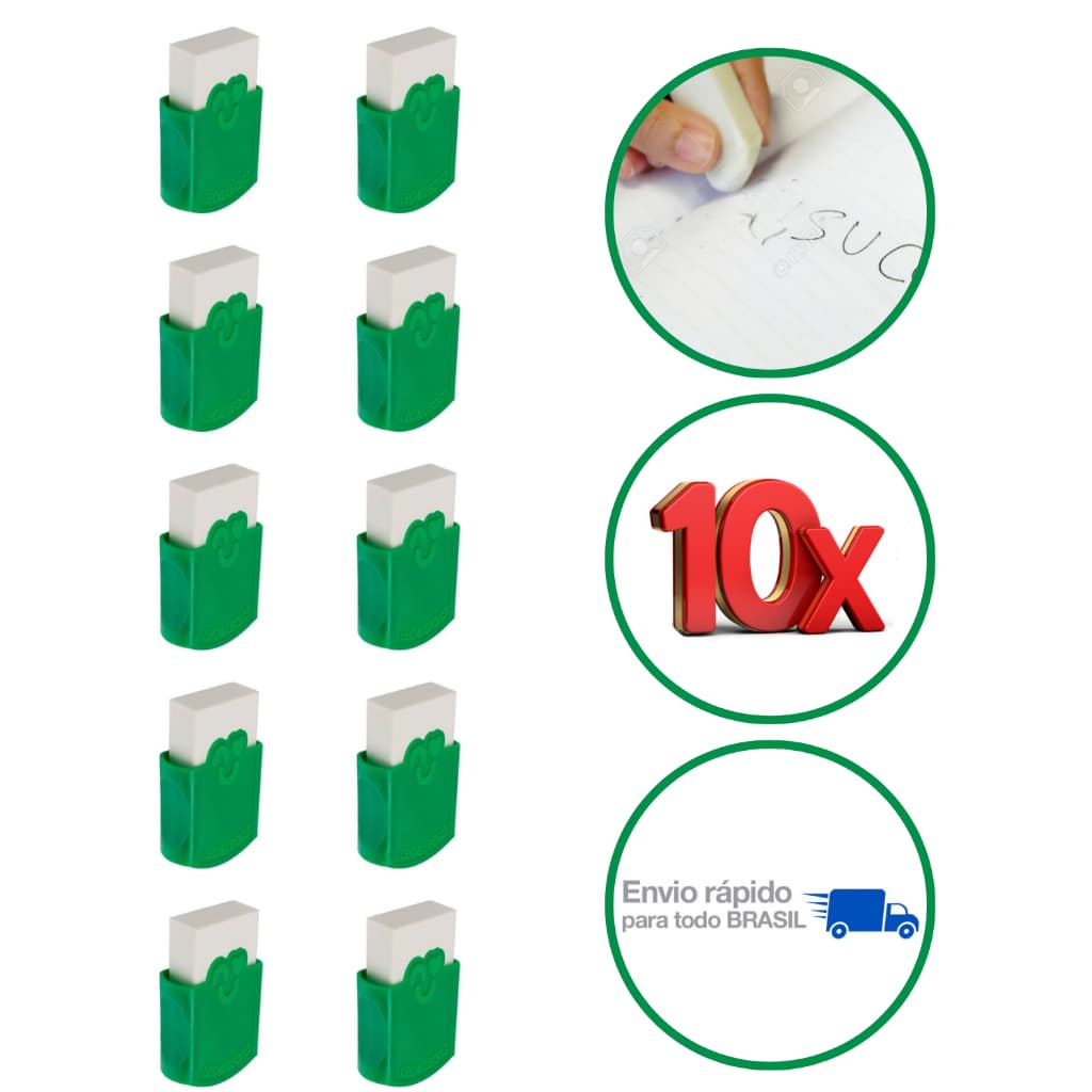 Kit com 10 Borrachas C/Cinta Escolar Alta Qualidade