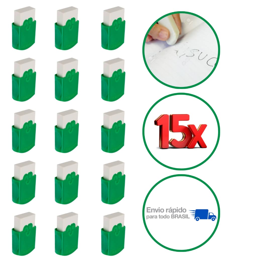 Kit 15 Borrachas C/Cinta Escolar Alta Qualidade