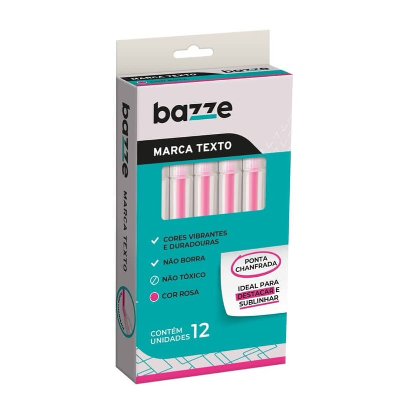 Marca-Texto - Neon - Rosa - Caixa C/12 un - Bazze