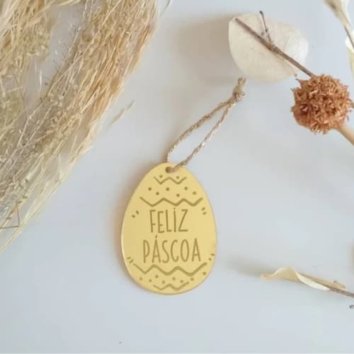 Kit 5 Tag para Ovo de Páscoa Chocolates Acrílico Espelhado Dourado Presente Feliz Páscoa Moderno Luxo