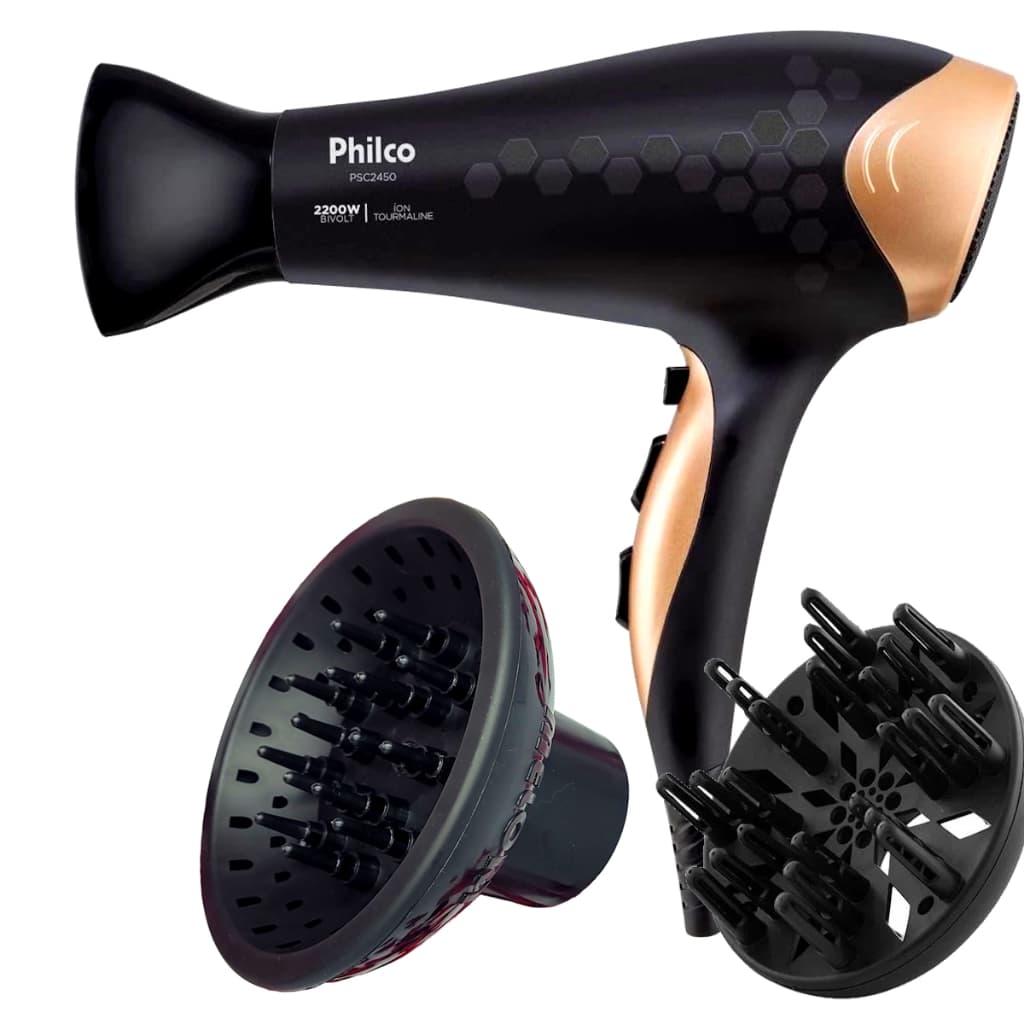 Secador De Cabelo Philco Profissional Tourmaline Ions 2200w Ar Quente Frio Stilus Com 2 Difusor Cachos