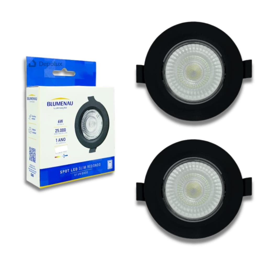 Kit 2 Spot Led Embutir 6w Redondo Preto Luminária Teto Móvel Dicróica Bivolt 110/220v