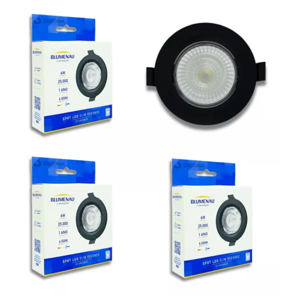 Kit 3 Spot Led Embutir 6w Redondo Preto Luminária Teto Móvel Dicróica Bivolt 110/220v
