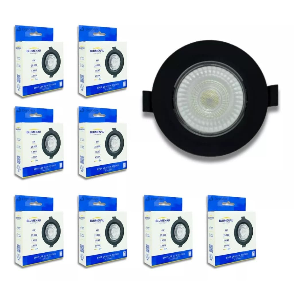 Kit 10 Spot Led Embutir 6w Redondo Preto Luminária Teto Móvel Dicróica Bivolt 110/220v