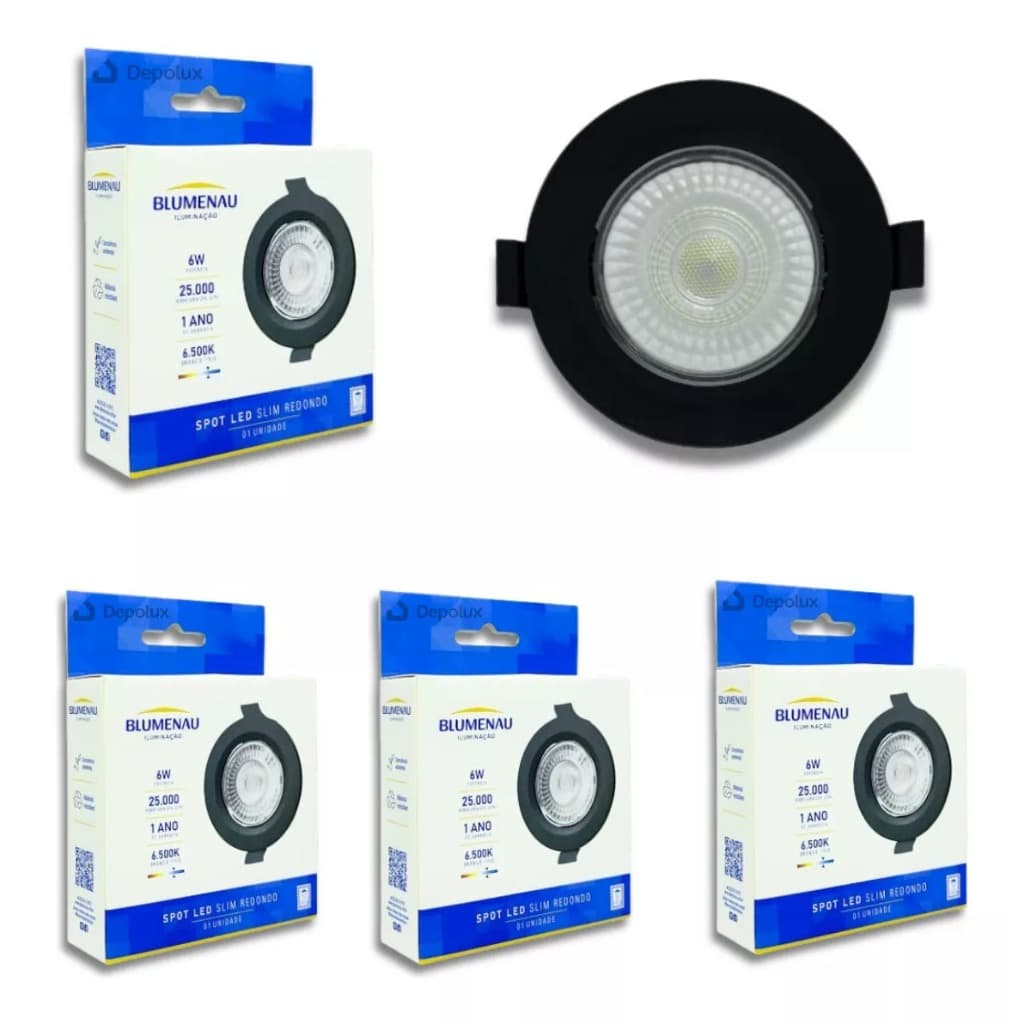 Kit 5 Spot Led Embutir 6w Redondo Preto Luminária Teto Móvel Dicróica Bivolt 110/220v