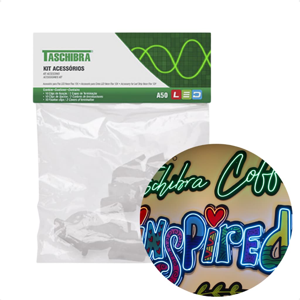 Kit Acessórios Fixação e Acabamento 10un por Kit A50 Para Fita Led Neon 12V Taschibra